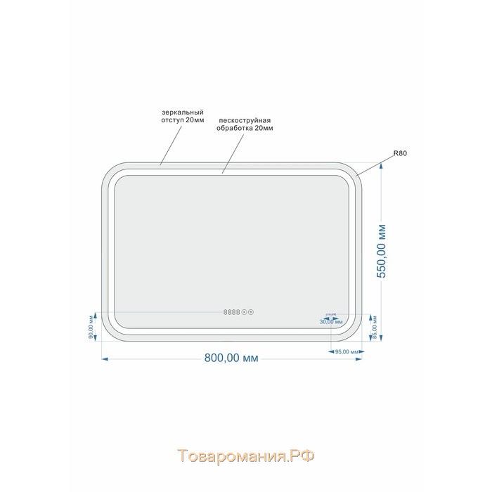 Зеркало Cersanit LED 050 Design Pro, с подсветкой, антизапотевание, 80х55 см