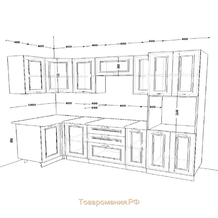 Модульный кухонный гарнитур 9, 1000х2500, Белый вегас
