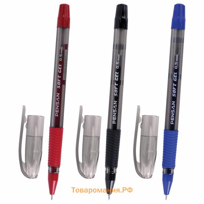 Ручка гелевая Pensan Soft Gel, узел-игла 0.7 мм, резиновый грип, 3 цвета, МИКС + дисплей