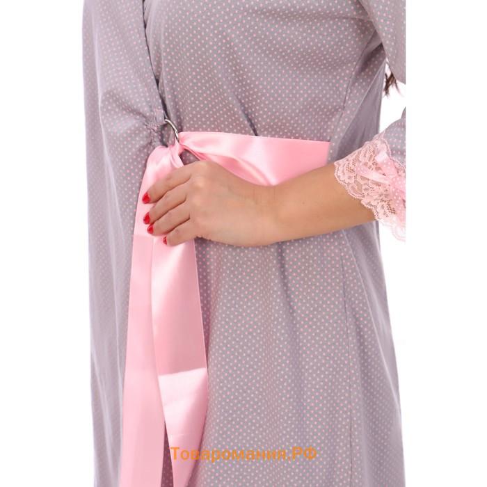 Комплект женский (халат, сорочка). цвет серый/горох, размер 54