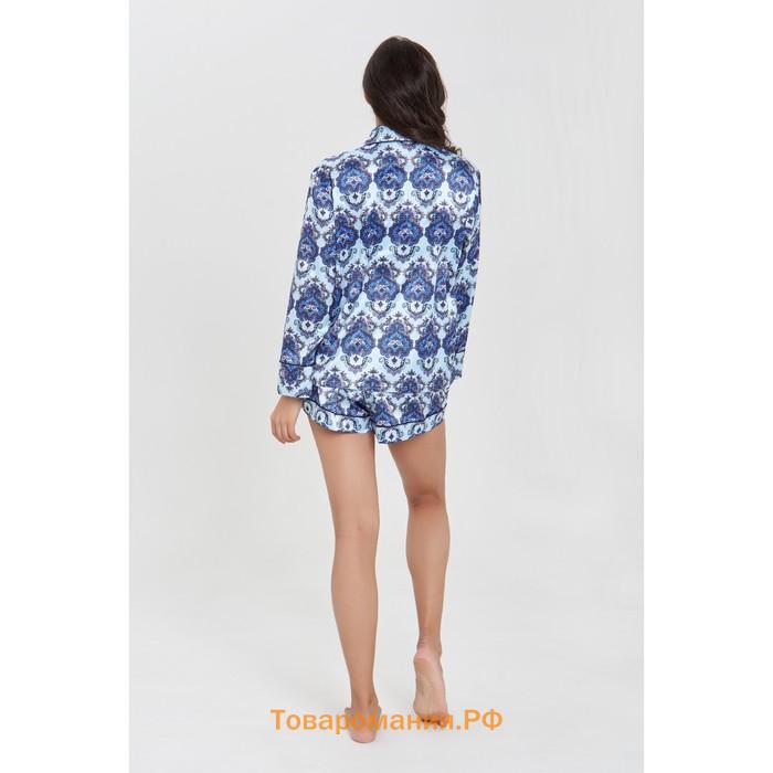 Комплект женский (сорочка,шорты), цвет синий, размер 42