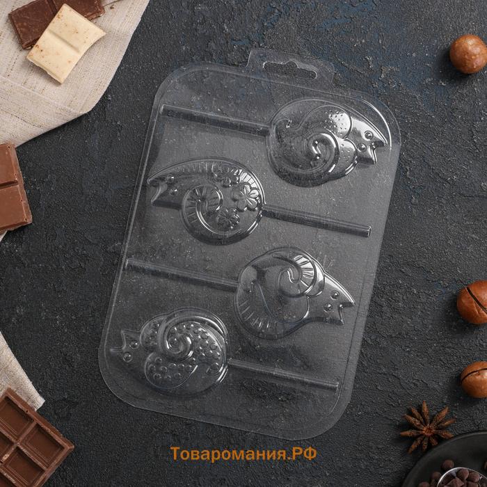Форма для шоколада и конфет пластиковая «Котятки на палочке», пластиковая, цвет прозрачный