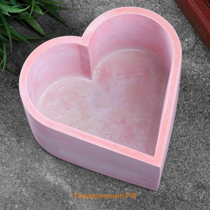 Кашпо бетонное "Сердечко" розовое 15 х 15 х 8 см