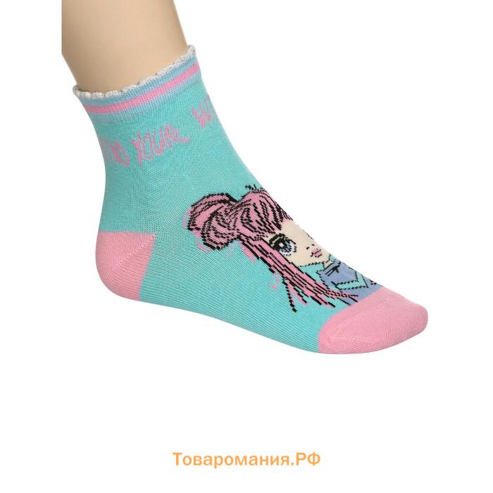 Носки для девочек, размер 18-20 см, цвет голубой, розовый, 2 пары