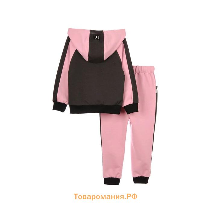 Комплект для девочек из свитшота и штанов, рост 104-110 см, цвет серо-розовый