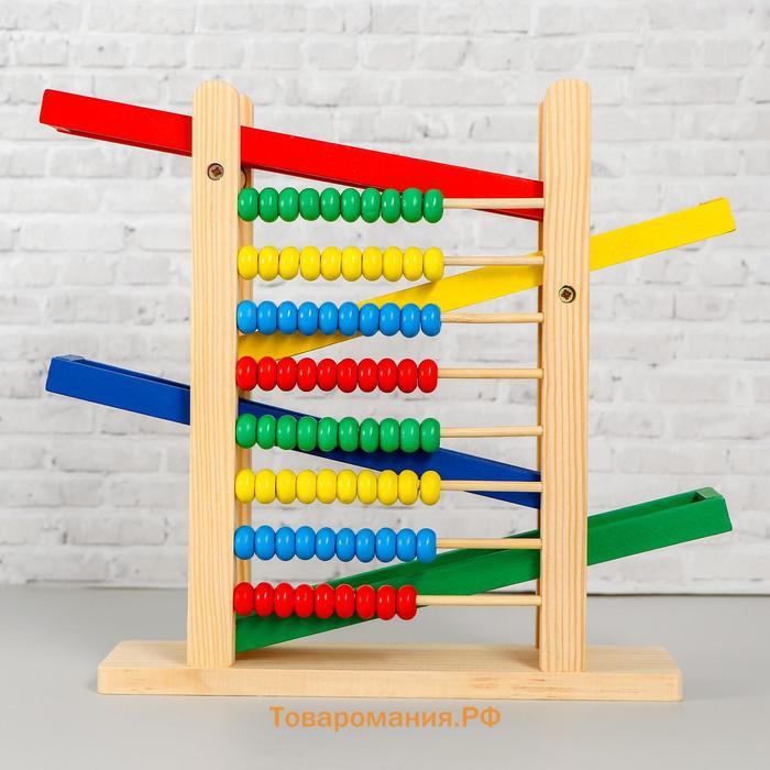 Детская деревянная игрушка 2 в 1 «Автотрек + счёты» 31×28×9,5 см