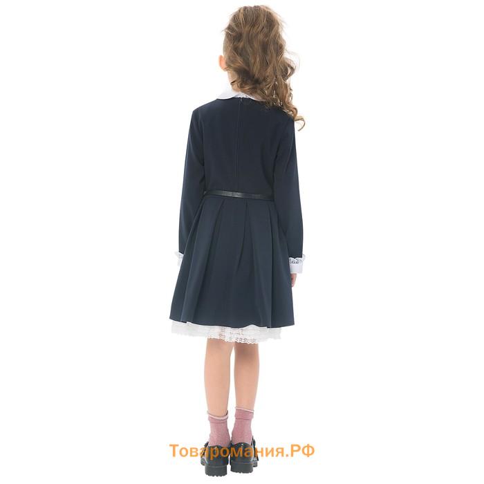 Платье с отделкой для девочек, рост 122 см, цвет синий