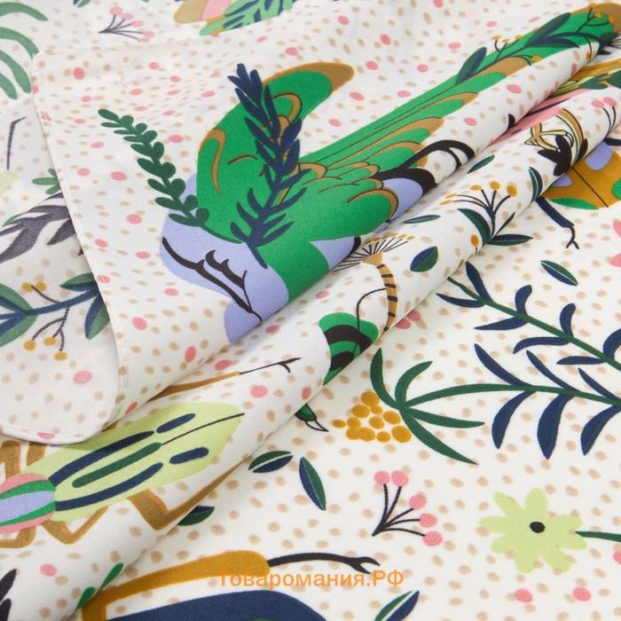 Платок женский текстильный, цвет молочный/птицы, размер 90х90