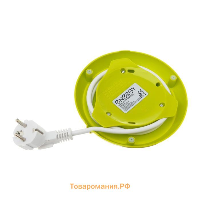Чайник электрический ENERGY E-234, пластик, 1 л, 1100 Вт, бело-зелёный