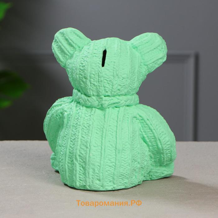 Копилка "Вязаный мишка", зелёный цвет, 19 см