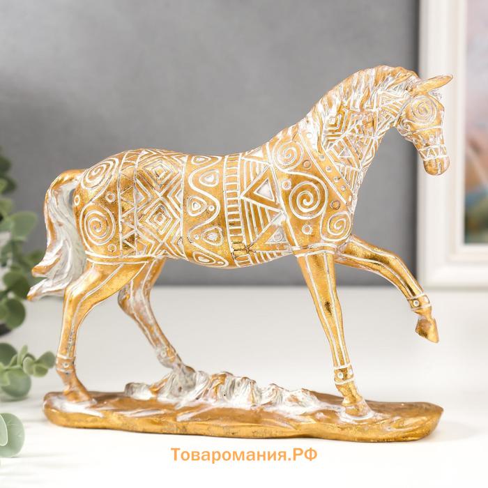 Сувенир полистоун "Конь" геометрические узоры золото 21х17.5х6 см