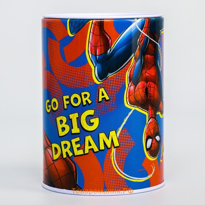 Копилка металлическая, 6,5 см х 6,5 см х 12 см "Big money. Big dream", Человек-паук