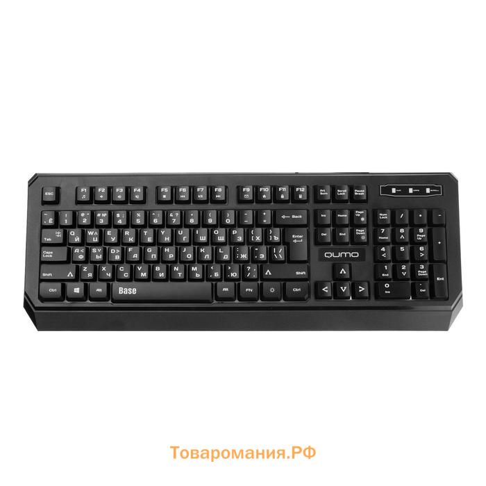 Клавиатура Qumo Base K59, проводная, мембранная, 104 клавиши, USB, подсветка, чёрная