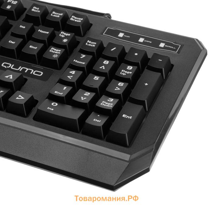 Клавиатура Qumo Base K59, проводная, мембранная, 104 клавиши, USB, подсветка, чёрная