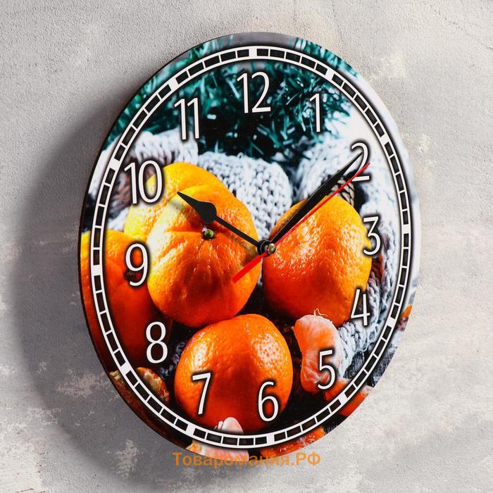 Часы настенные "Новый год. Мандарины", d=24 см, плавный ход, микс стрелки