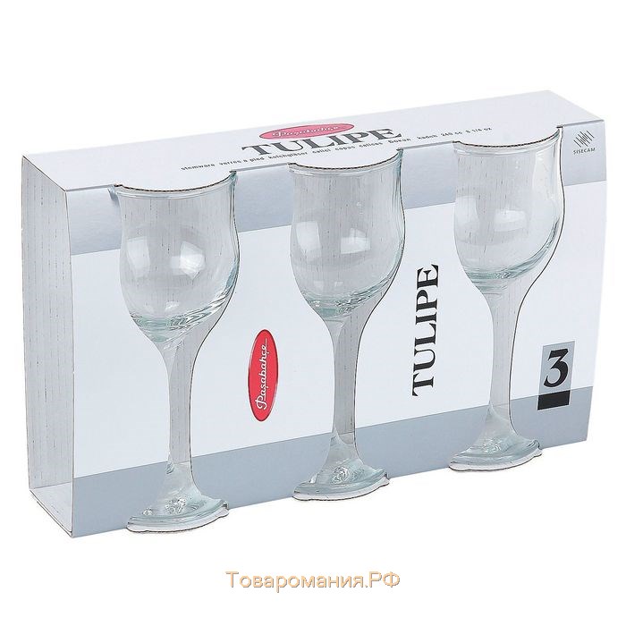 Набор стеклянных бокалов для красного вина Tulipe, 240 мл, 3 шт