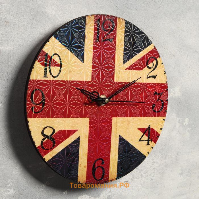 Часы настенные, серия: Интерьер, "Британский флаг", дискретный ход, d-23 см
