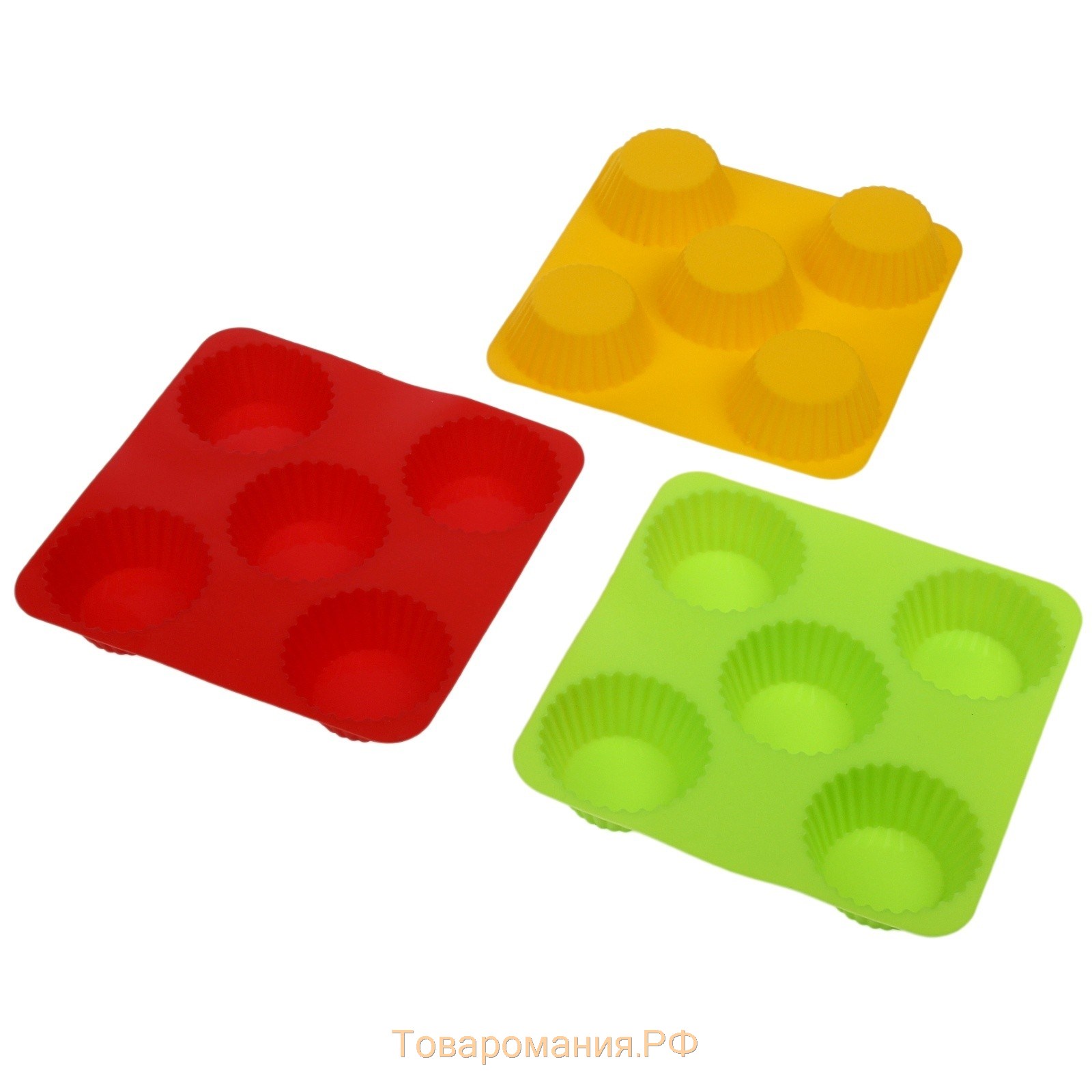 Форма для выпечки «Сладости.Круг реб», силикон, 18×18 см, 5 ячеек (6,5×6,5×3,5 см), цвет красный