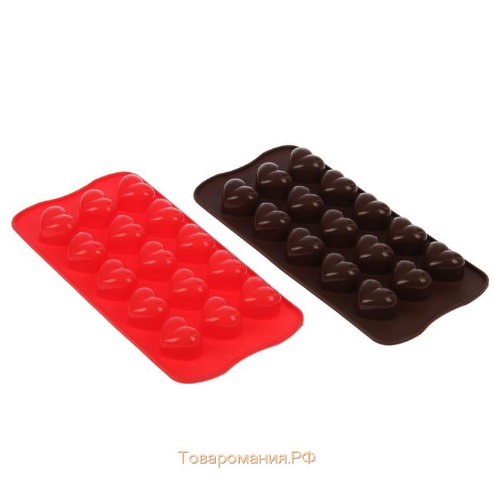 Форма для шоколада «Сердечки», 20,5×10 см, 15 ячеек (3×2,6 см), цвет МИКС