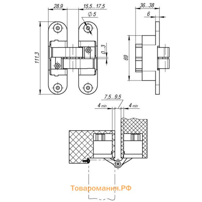 Петля скрытой установки с 3D-регулир.Architect 3D-ACH 60 SN, лев. 60 кг, цвет мат. никель