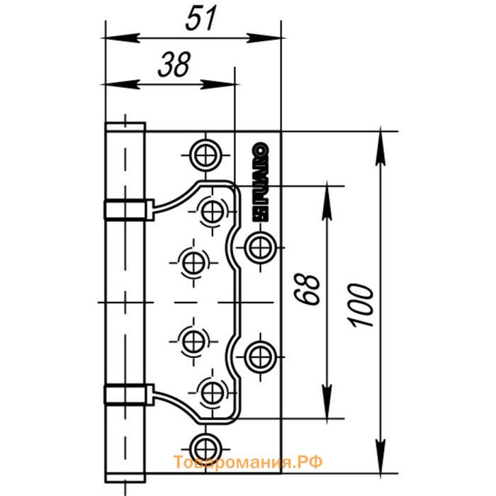 Петля универсальная без врезки 500-2BB/BL 100x2,5 SC, цвет матовый хром