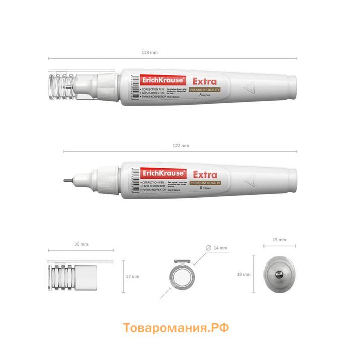 Корректор-ручка 8 мл, ErichKrause Extra, экономичный расход, металлический наконечник