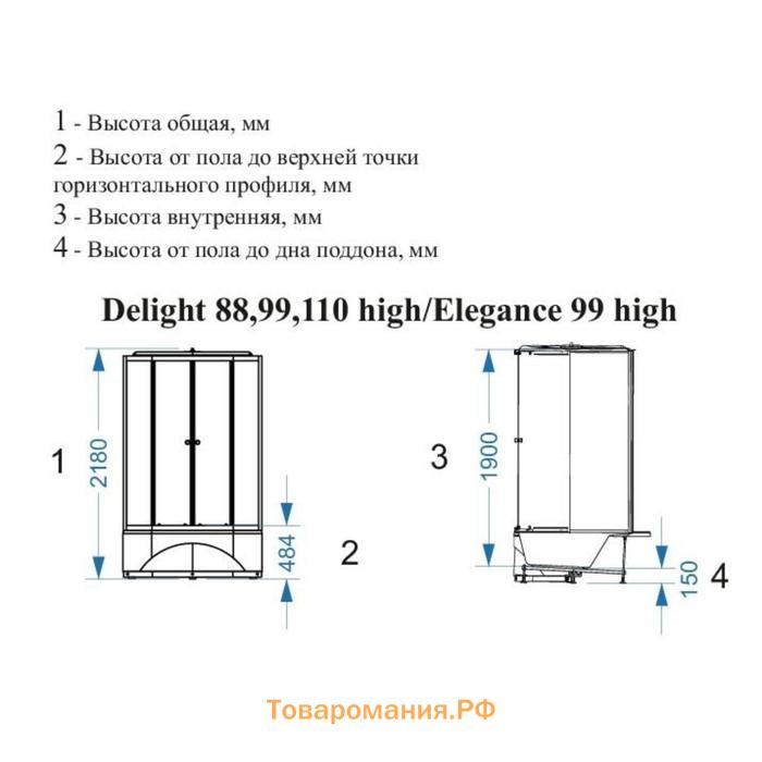 Душ.кабина Domani-Spa Delight Slim 99 high, черные стенки, 90х90х218 см, прозрачная