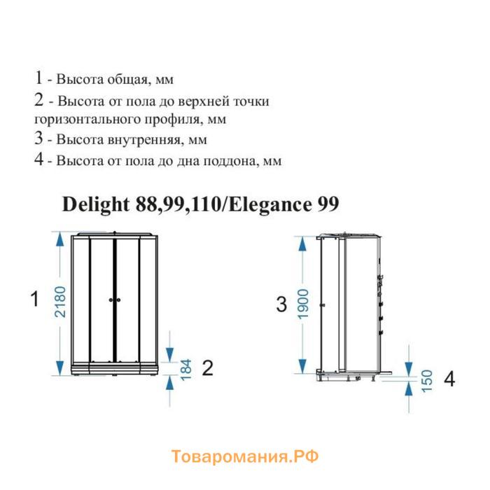 Душ.кабина DOMANI-Spa Delight 88, поддон 15 см, черные стенки, 80х80 см, тонированная