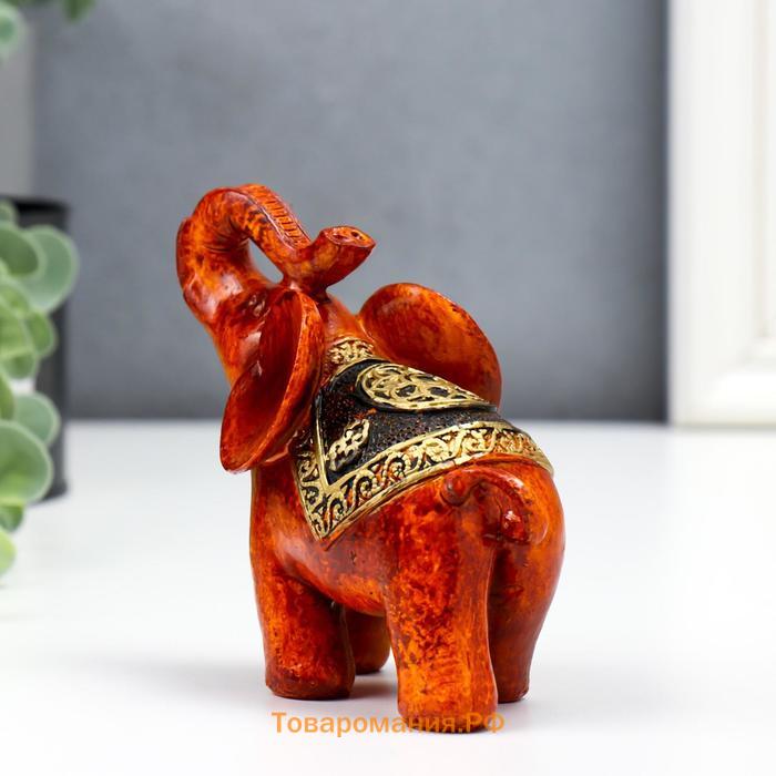 Сувенир полистоун "Слон под дерево с узорами на попоне" 10х5х12 см