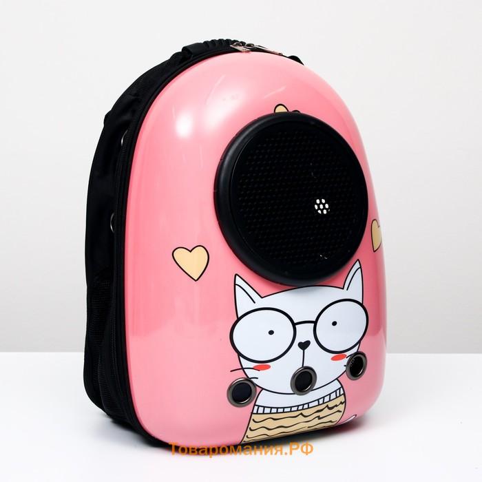 Рюкзак для переноски животных "Кот учёный", с окном для обзора, 32 х 25 х 42 см, розовый