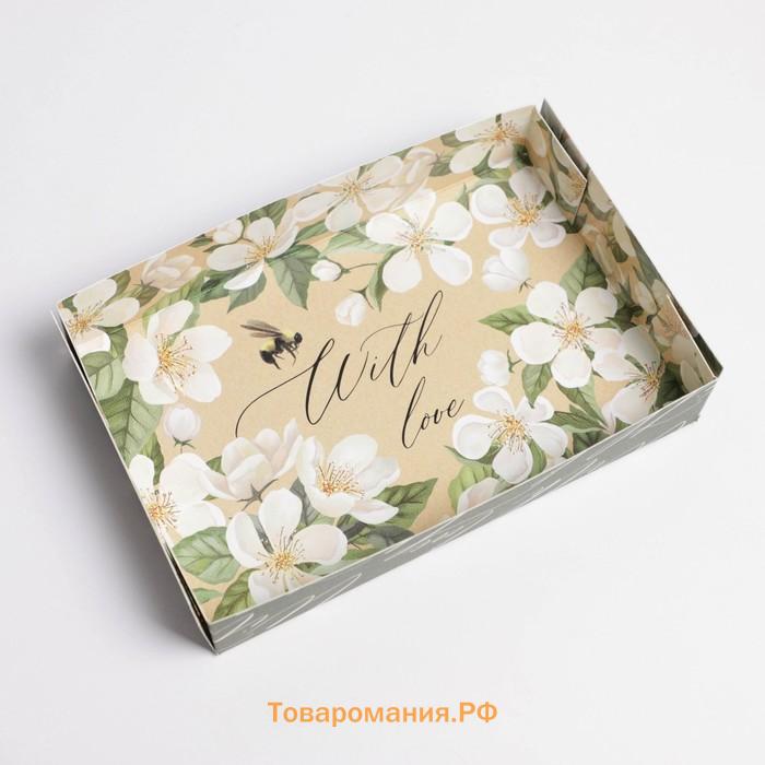 Кондитерская упаковка, коробка для макарун с PVC крышкой, With love, 17 х 12 х 3.5 см