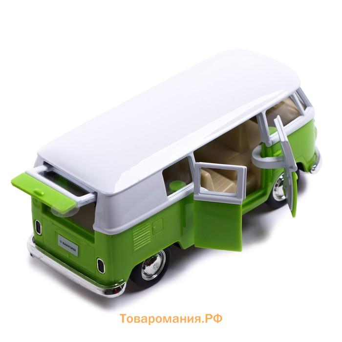 Машина металлическая VOLKSWAGEN TRANSPORTER T1, 1:32, открываются двери, инерция, цвет зелёный