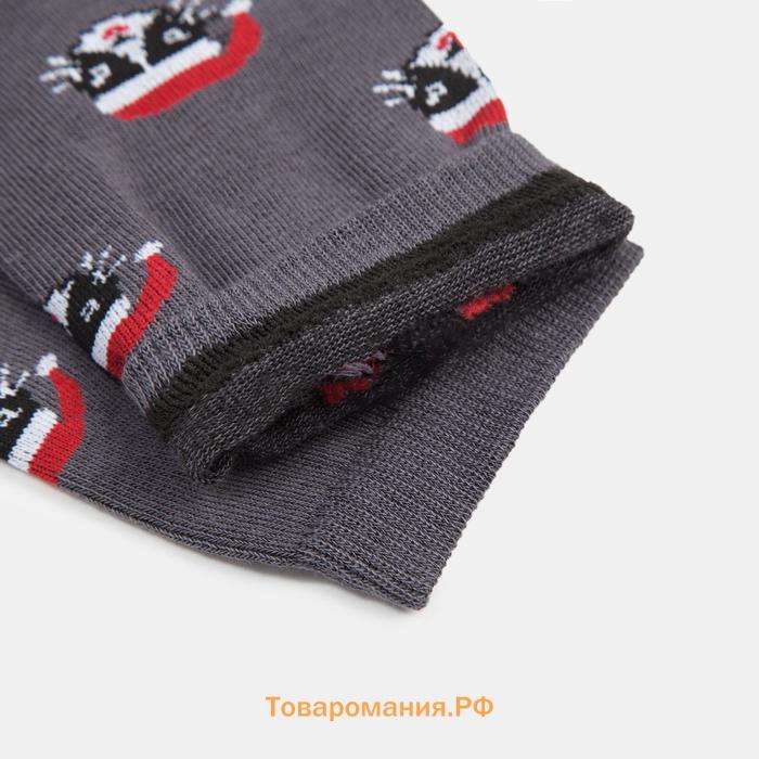 Носки новогодние мужские MINAKU «С Новым Годом, кот», цвет серый, размер 40-41 (27 см)