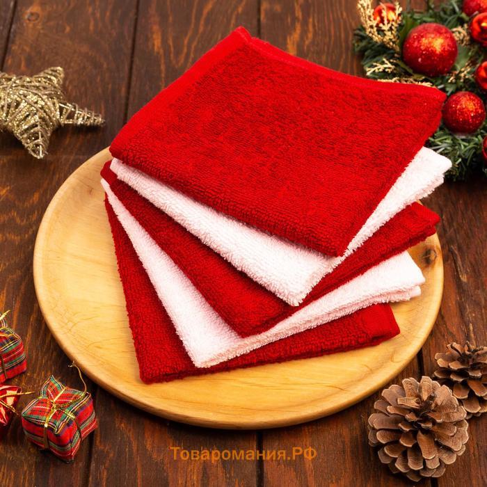 Новогодние полотенца (подарочный набор 5 шт.)  Merry Xmas 30х30 см -5шт, 100% хл, 340гр/м2