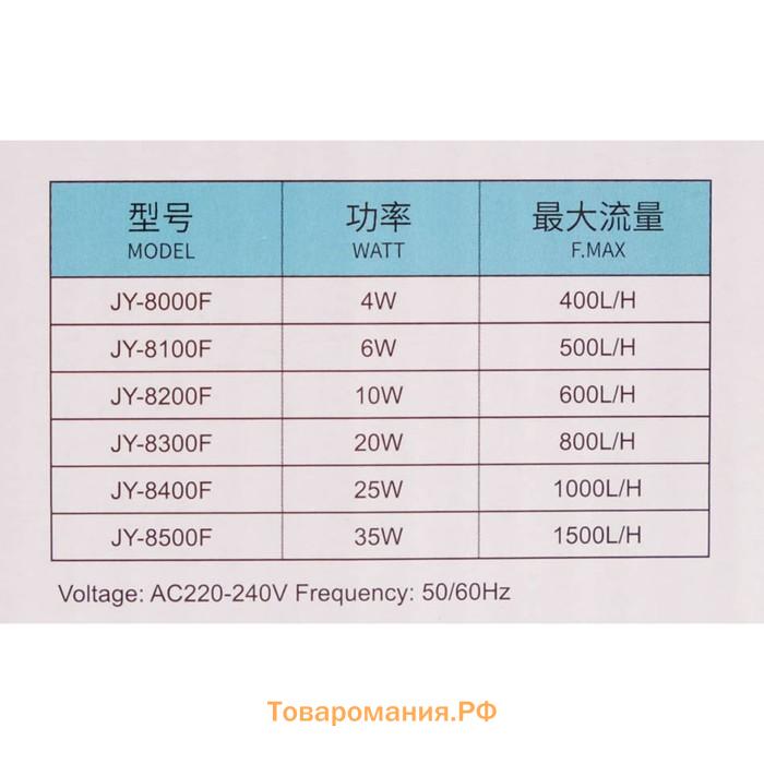 Фильтр внутренний JINGYE JY-8200F, двухсекционный, 600 л/ч, 10 Вт