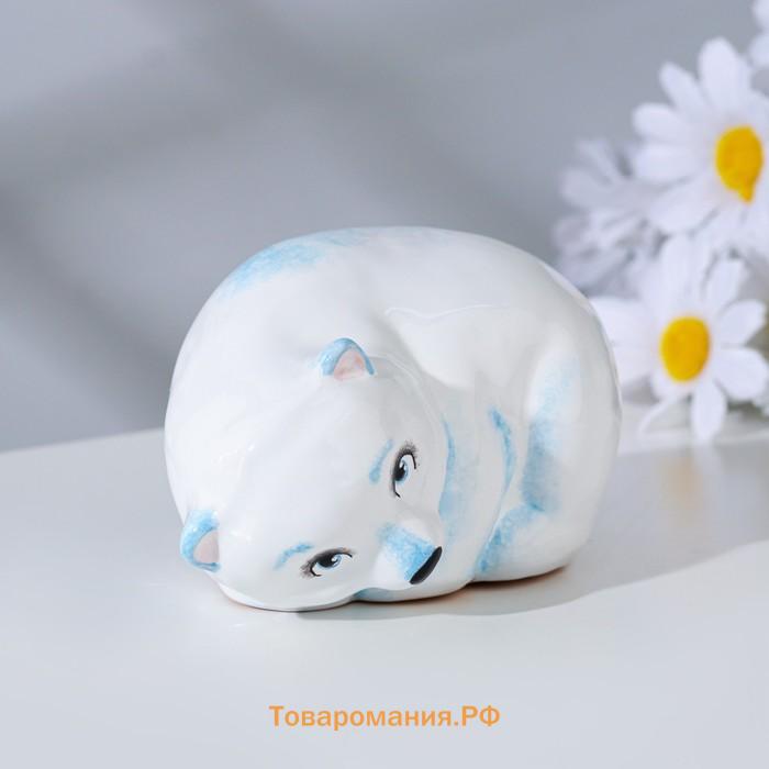 Сувенир "Мишка спит белый", ярославская майолика, h=6 см