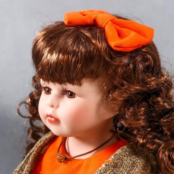 Кукла коллекционная керамика "Вера в платье с мелкими цветами и горчичном джемпере" 40 см
