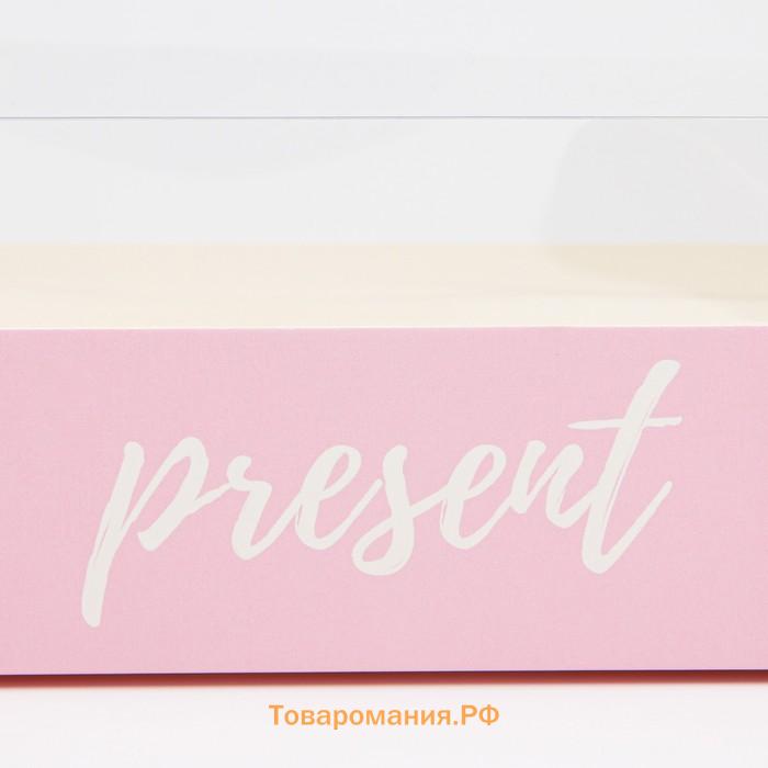 Кондитерская упаковка, коробка для кекса с пластиковой крышкой, Present, 30 х 8 х 11 см