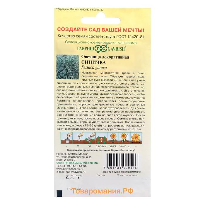 Семена цветов Овсяница "Синичка", ц/п,  декоративная , 0,1 г