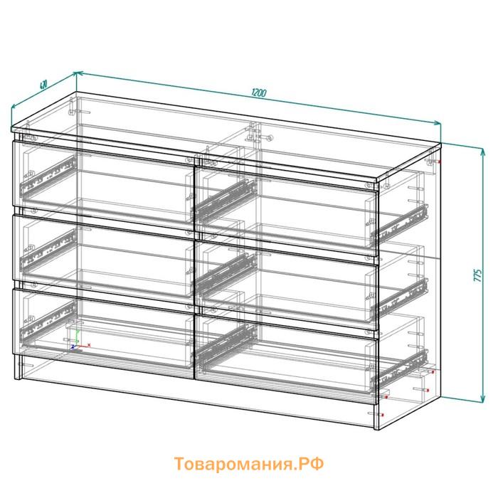 Комод Клик Мебель «Мадера», с 6 выдвижными ящиками, 1200×420×775 мм, белый