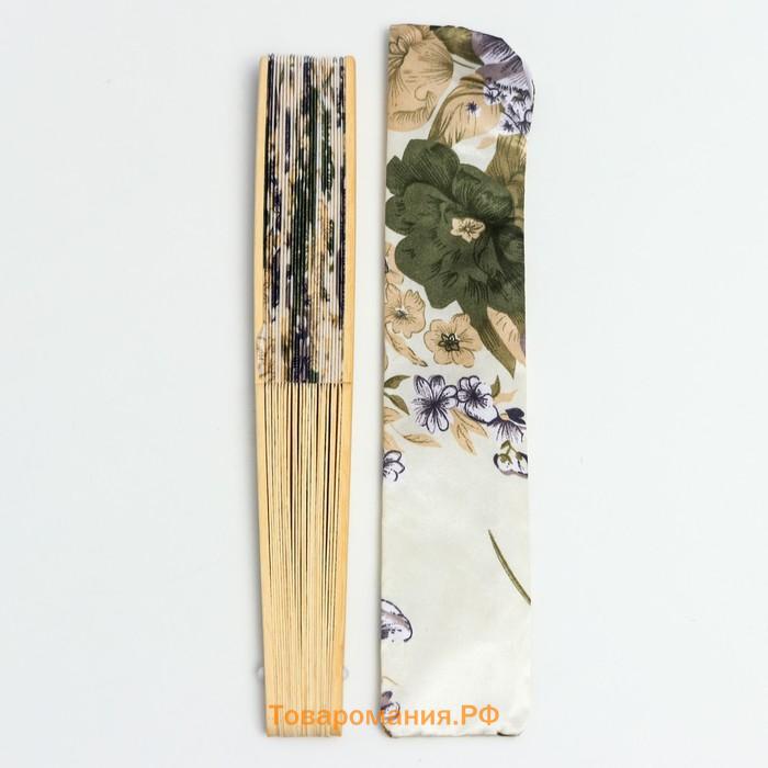 Веер бамбук, текстиль h=21 см "Цветы" с чехлом, бежевый