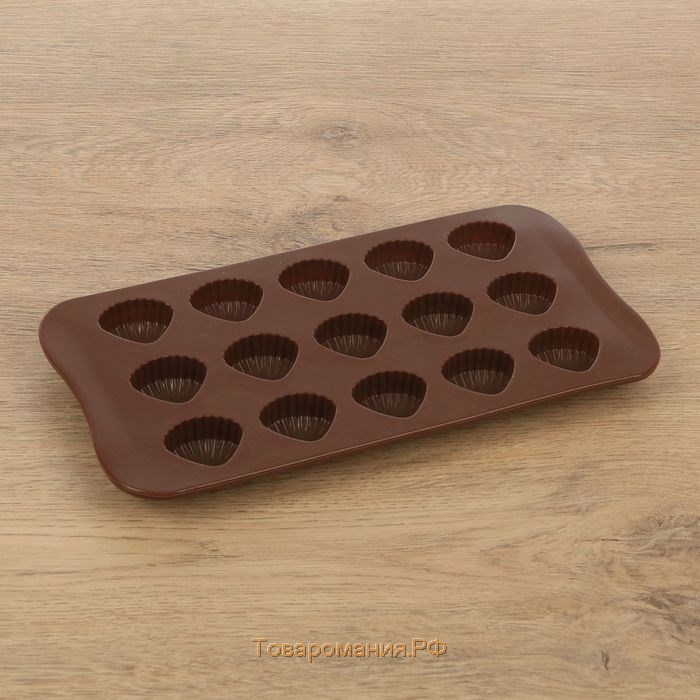 Форма для шоколада «Ракушки», силикон, 20,5×10,5 см, 15 ячеек (2,7×2,4 см), цвет коричневый
