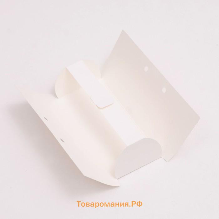 Коробка складная под конфеты, пирожные с лентой, белый, 14×6×4 см