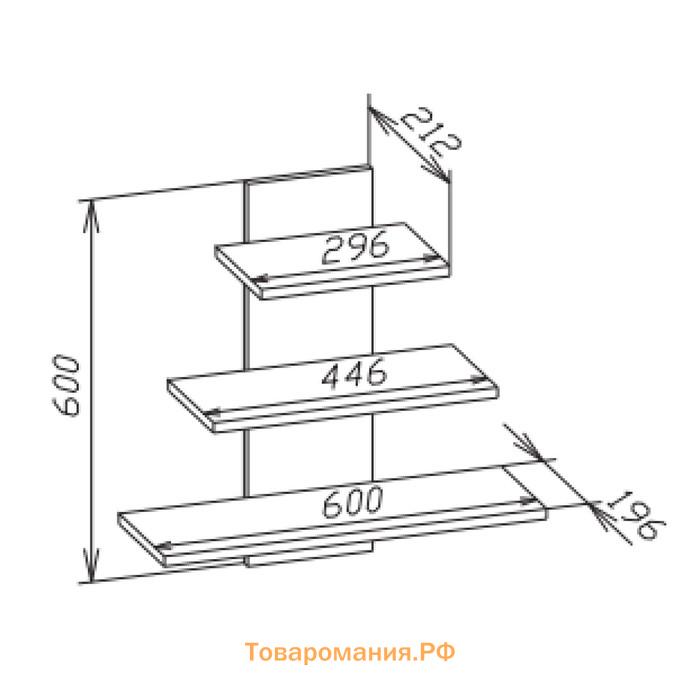 Полка настенная, 600 × 212 × 600 мм, цвет венге