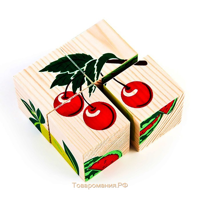 Деревянные кубики «Фрукты-ягоды» 4 элемента, Томик