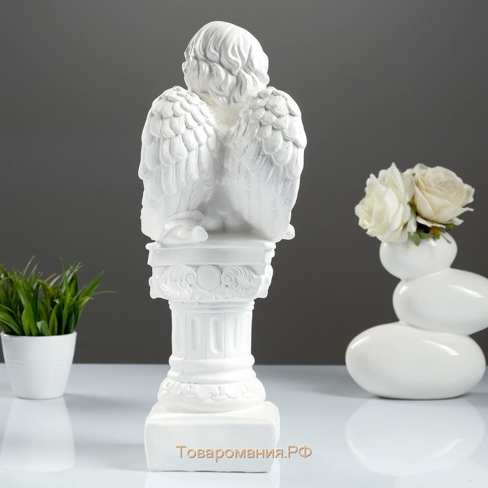Фигура "Ангел на пьедестале" белый 15х15х42см