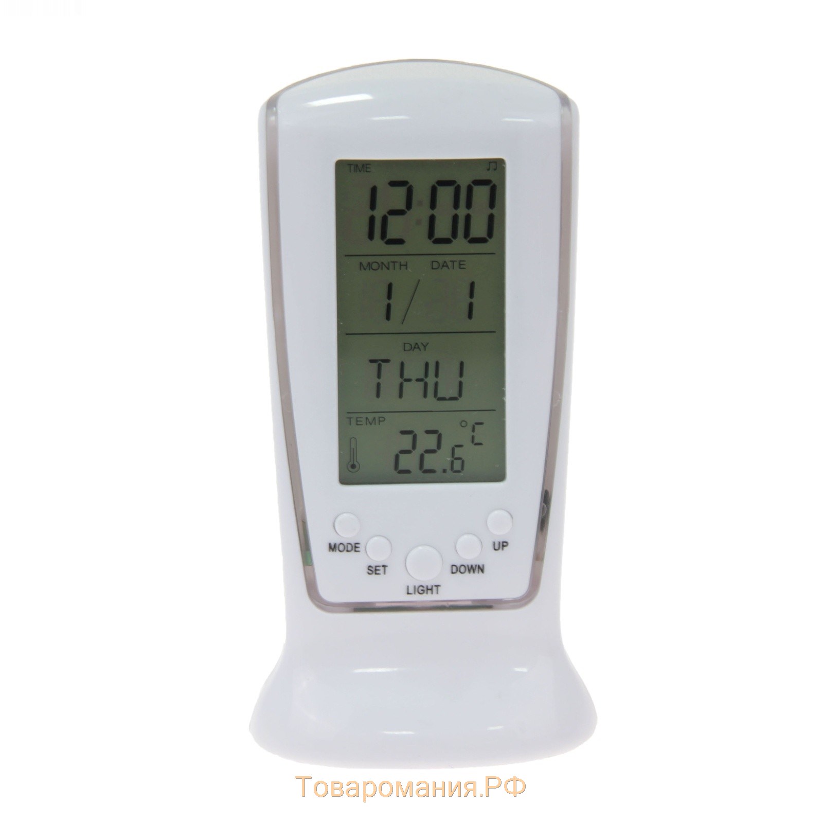 Будильник LB-02 "Обелиск", часы, дата, температура, подсветка, белый