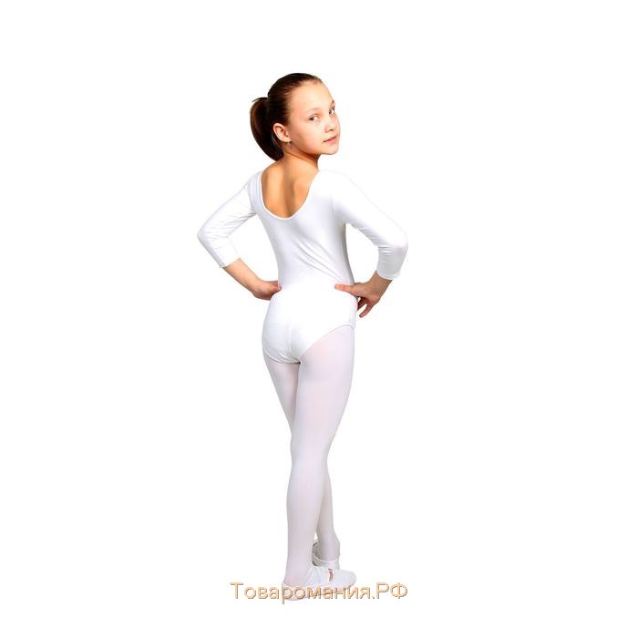 Купальник гимнастический Grace Dance, с рукавом 3/4, р. 30, цвет белый