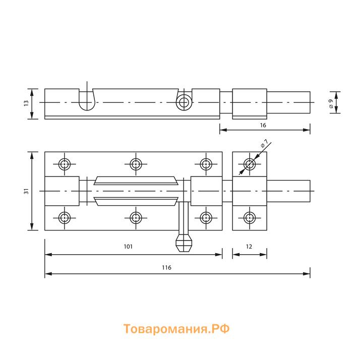 Шпингалет, 10 см, оцинкованный, цвет хром