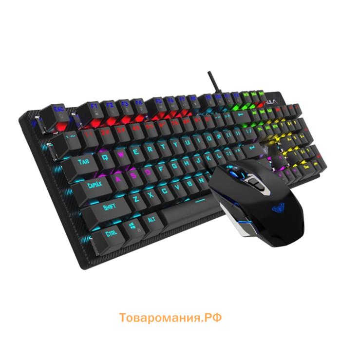 Клавиатура AULA T640, игровая, проводная, механическая, 106 клавиш, USB, подсветка, черная